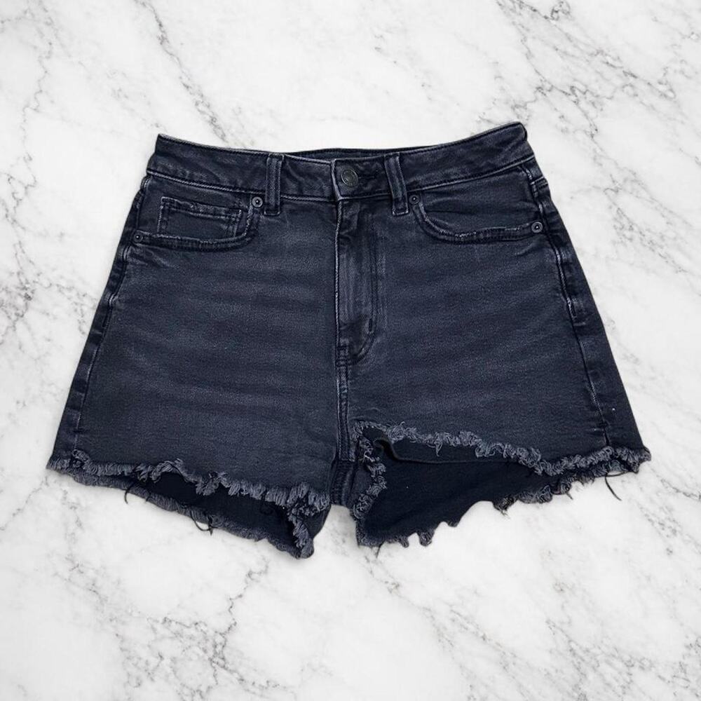 American Eagle High Rise Stretch Black Distressed Denim Shorts Women's Size 2